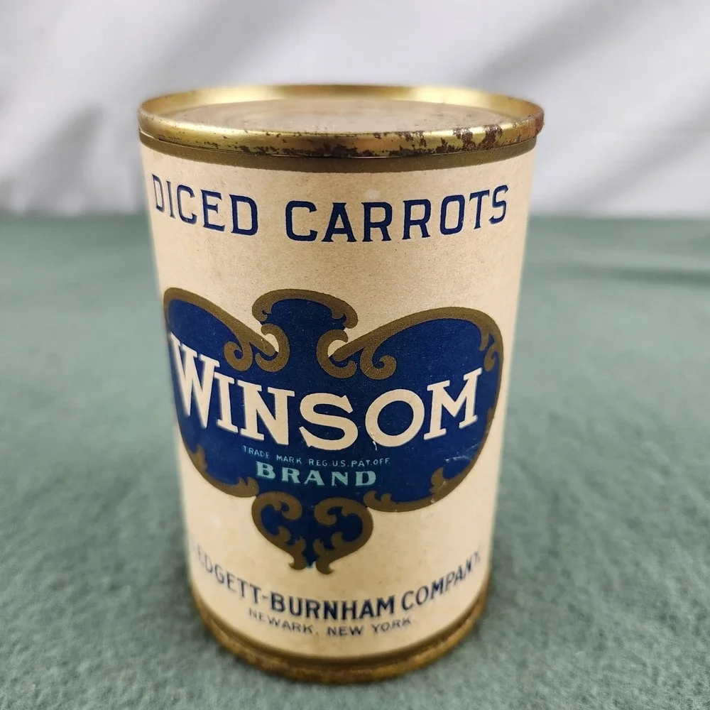 Vintage Winsom Empty Can Of Diced Carrots Label Edgett Burnham Newark New York